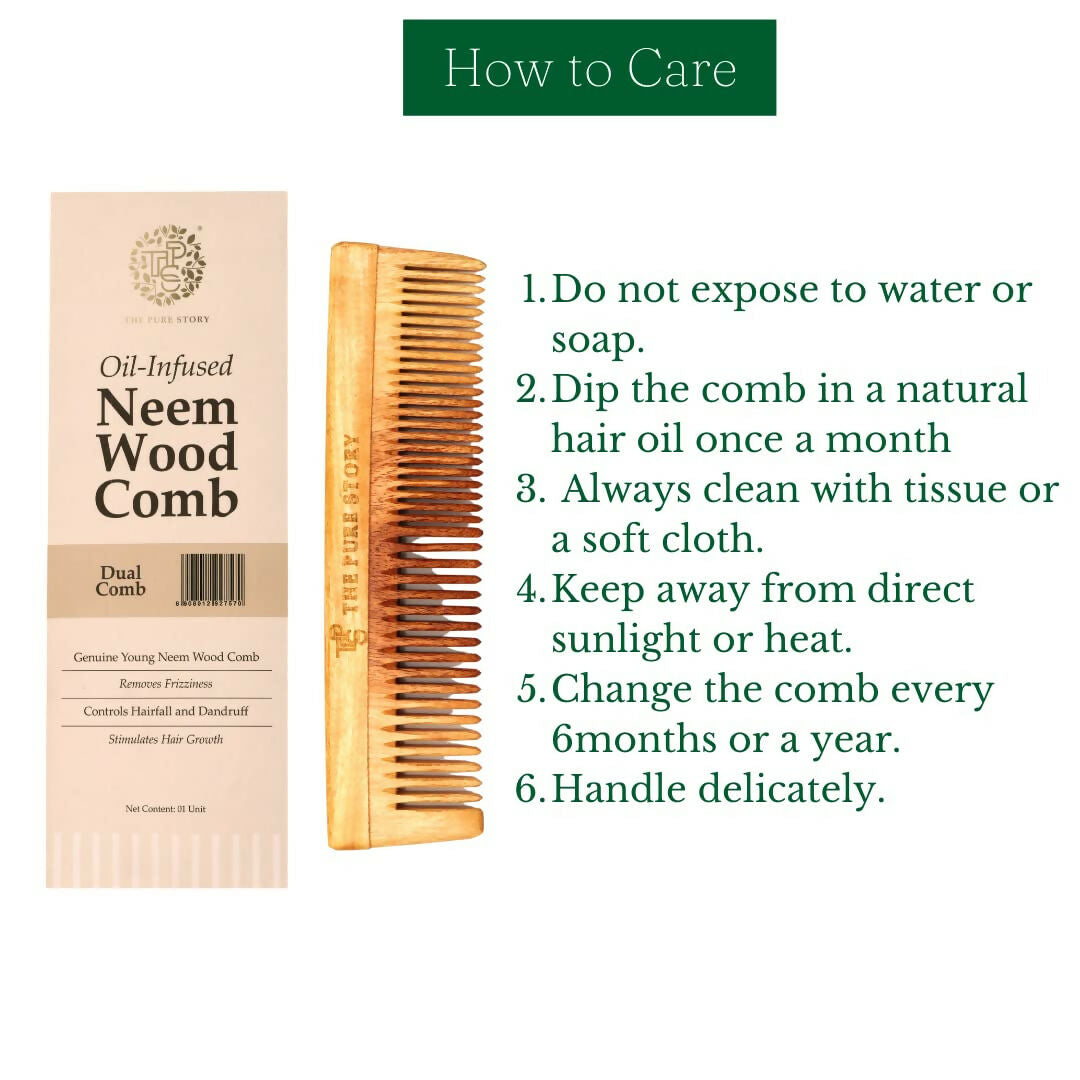 The Pure Story Oil Infused Neem Wood Dual Comb