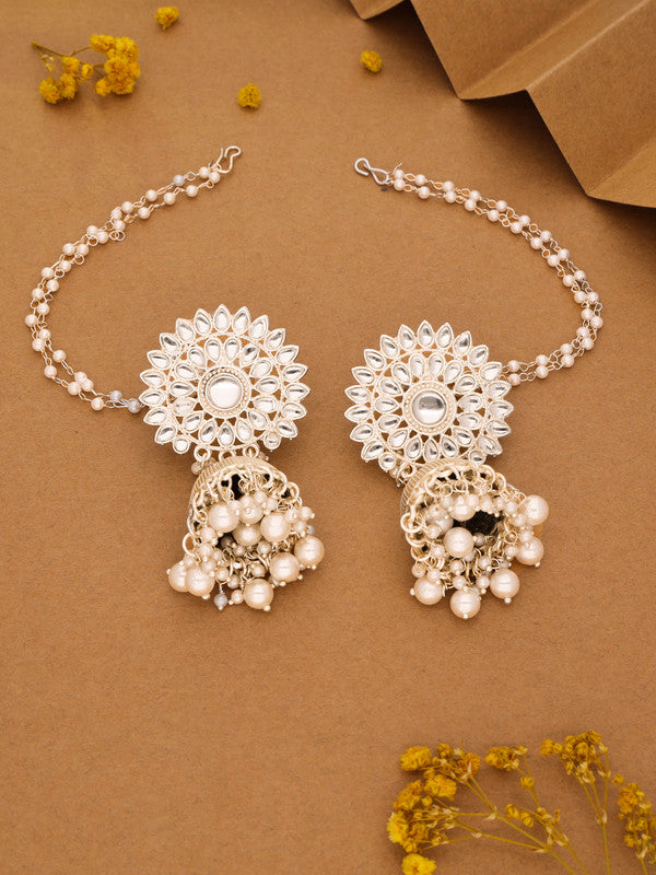 Tehzeeb Creations Kundan Pearl Studded Long Dangle Earrings For Women & Girls | Grab2Buy