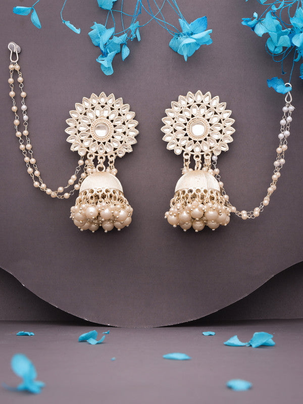 Tehzeeb Creations Kundan Pearl Studded Long Dangle Earrings For Women & Girls | Grab2Buy