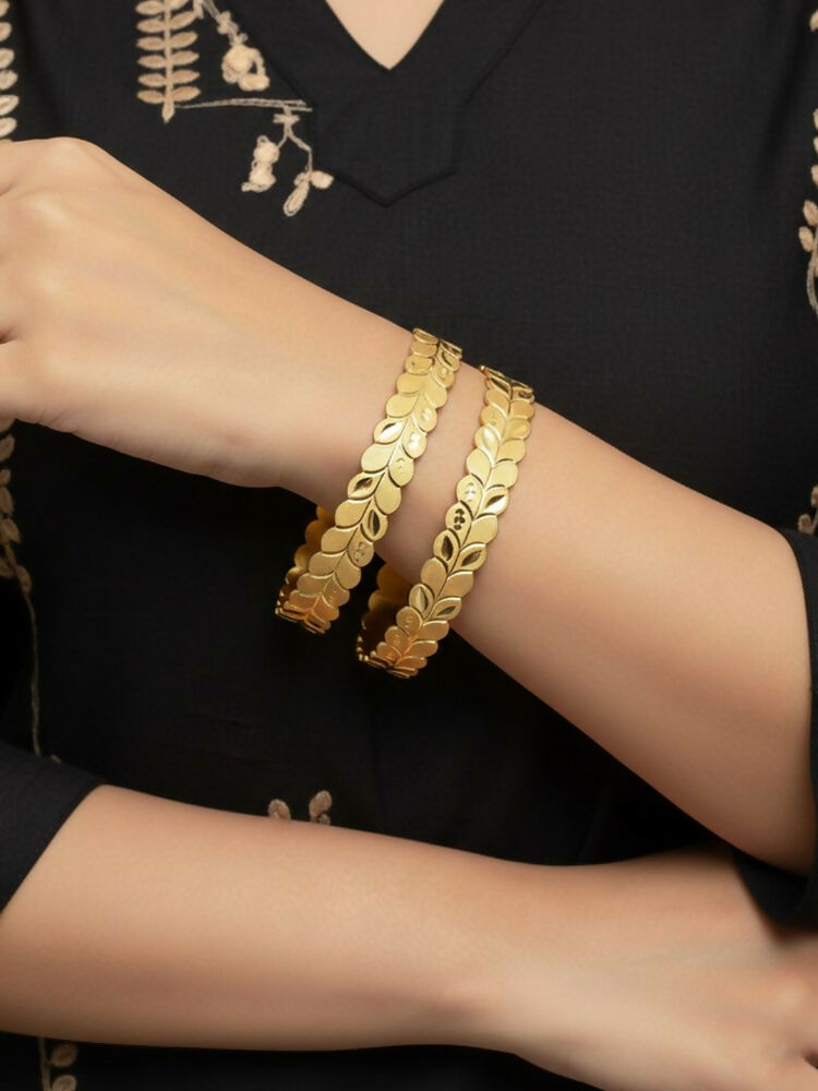 NVR Women Set of 2 Leaf Design Gold Plated Kada Bangle | Grab2Buy