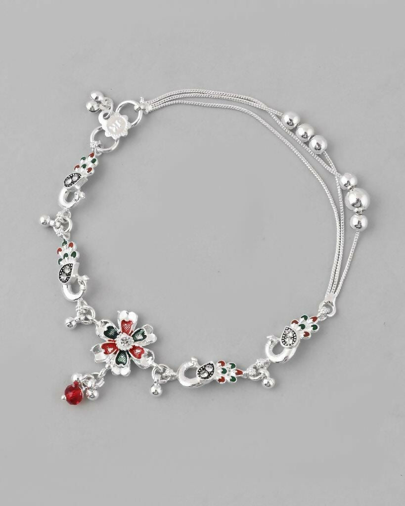 VOJ Set of 2 Traditional Peacock Shaped Designer Anklet