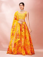 Myra Yellow Art Silk Embroidered Mirror Work Lehenga For Women | Grab2Buy
