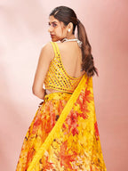 Myra Yellow Art Silk Embroidered Mirror Work Lehenga For Women | Grab2Buy