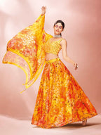 Myra Yellow Art Silk Embroidered Mirror Work Lehenga For Women | Grab2Buy
