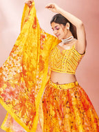 Myra Yellow Art Silk Embroidered Mirror Work Lehenga For Women | Grab2Buy