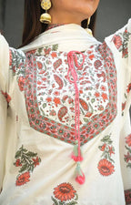 Yufta Women White Floral Printed Regular Pure Cotton Kurta with Trouser & With Dupatta | Grab2Buy