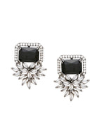 Shoshaa Silver-Plated & Black CZ Studded Contemporary Drop Earrings | Grab2Buy