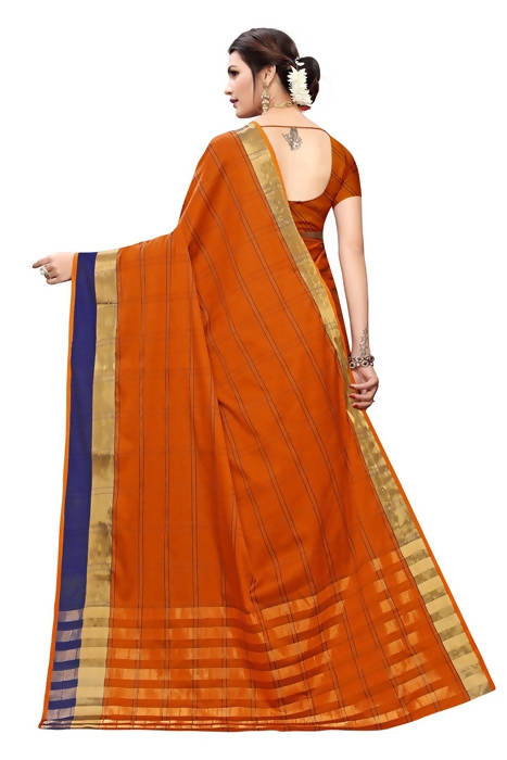 Vamika Orange Cotton Silk Weaving Saree (Rimi Checks Orange) | Grab2Buy