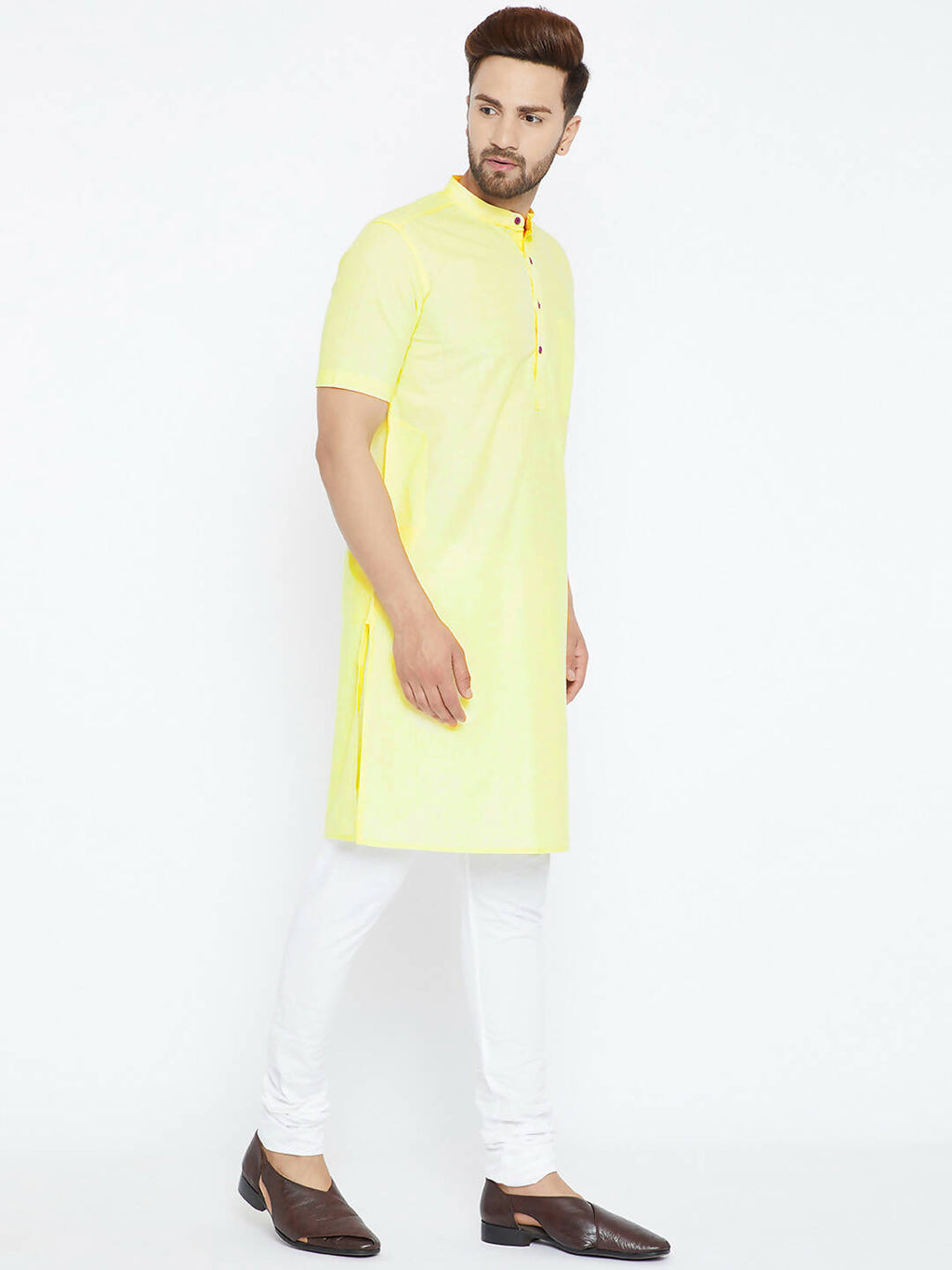 Even Apparels Yellow Color Pure Cotton Men's Kurta With Band Collar | Grab2Buy