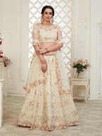 Myra Cream Heavy Embroidered Net Lehenga | Grab2Buy