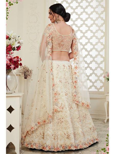 Myra Cream Heavy Embroidered Net Lehenga | Grab2Buy