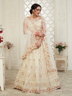 Myra Cream Heavy Embroidered Net Lehenga | Grab2Buy