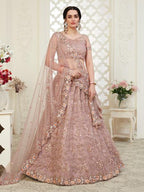 Myra Beautiful Dusty Pink Heavy Embroidered Net Lehenga | Grab2Buy