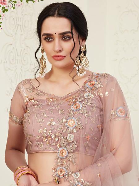 Myra Beautiful Dusty Pink Heavy Embroidered Net Lehenga | Grab2Buy