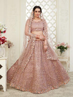 Myra Beautiful Dusty Pink Heavy Embroidered Net Lehenga | Grab2Buy