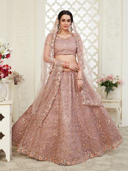 Myra Beautiful Dusty Pink Heavy Embroidered Net Lehenga | Grab2Buy