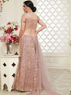Myra Beautiful Dusty Pink Heavy Embroidered Net Lehenga | Grab2Buy