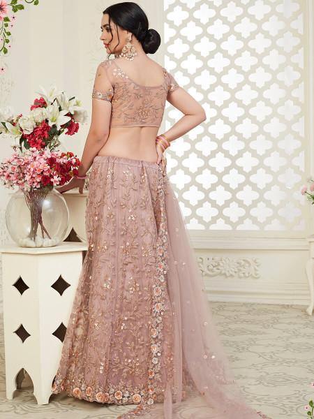 Myra Beautiful Dusty Pink Heavy Embroidered Net Lehenga | Grab2Buy