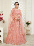 Myra Dusty Pink Heavy Embroidered Net Lehenga | Grab2Buy