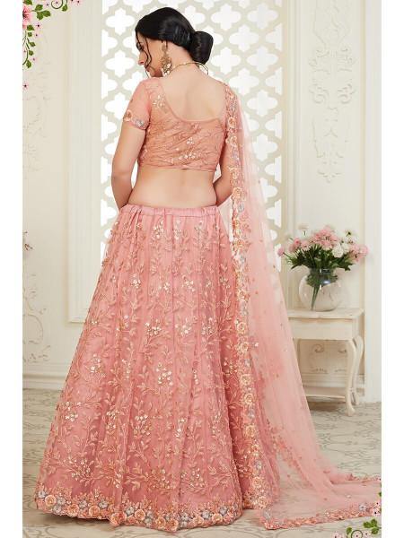 Myra Dusty Pink Heavy Embroidered Net Lehenga | Grab2Buy