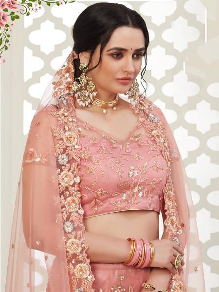 Myra Dusty Pink Heavy Embroidered Net Lehenga | Grab2Buy