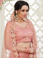 Myra Dusty Pink Heavy Embroidered Net Lehenga | Grab2Buy