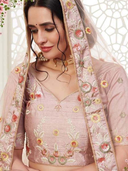 Myra Peach Mulberry Embroidered Lehenga | Grab2Buy