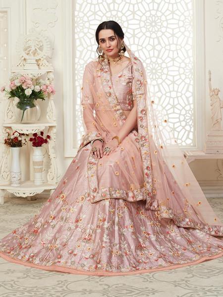 Myra Peach Mulberry Embroidered Lehenga | Grab2Buy