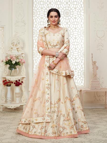 Myra Cream Mulberry Embroidered Lehenga | Grab2Buy