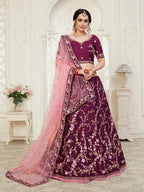 Myra Wine Mulberry Embroidered Lehenga | Grab2Buy
