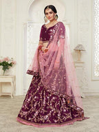 Myra Wine Mulberry Embroidered Lehenga | Grab2Buy