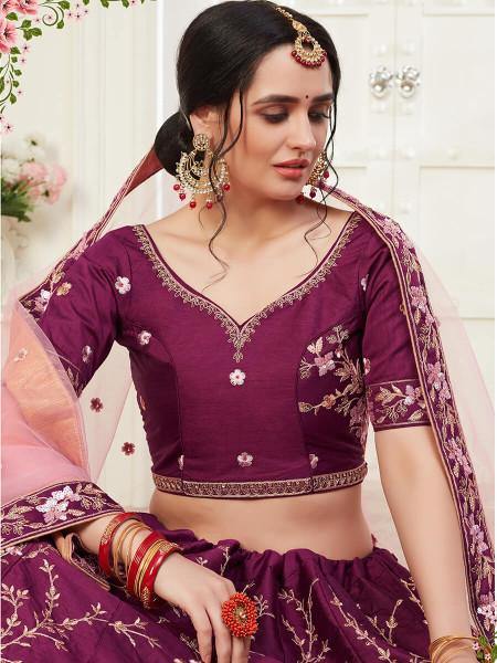 Myra Wine Mulberry Embroidered Lehenga | Grab2Buy