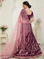 Myra Wine Mulberry Embroidered Lehenga | Grab2Buy