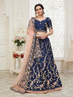 Myra Navy Blue Mulberry Embroidered Lehenga | Grab2Buy