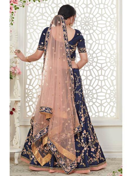 Myra Navy Blue Mulberry Embroidered Lehenga | Grab2Buy