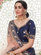 Myra Navy Blue Mulberry Embroidered Lehenga | Grab2Buy