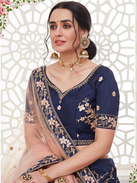 Myra Navy Blue Mulberry Embroidered Lehenga | Grab2Buy