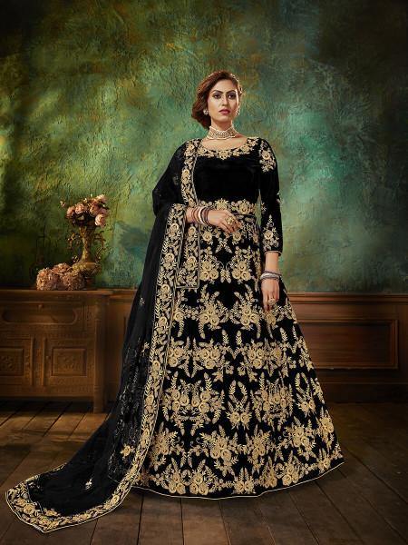 Myra Black Velvet Embroidered Anarkali Suit | Grab2Buy