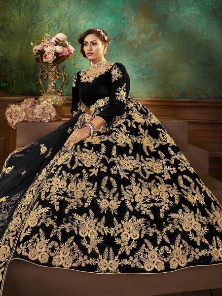 Myra Black Velvet Embroidered Anarkali Suit | Grab2Buy