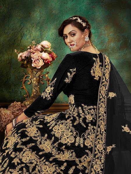 Myra Black Velvet Embroidered Anarkali Suit | Grab2Buy