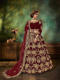 Myra Maroon Velvet Embroidered Anarkali Suit | Grab2Buy