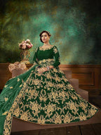 Myra Green Velvet Embroidered Anarkali Suit | Grab2Buy