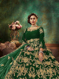 Myra Green Velvet Embroidered Anarkali Suit | Grab2Buy