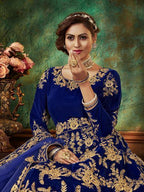 Myra Blue Velvet Embroidered Anarkali Suit | Grab2Buy