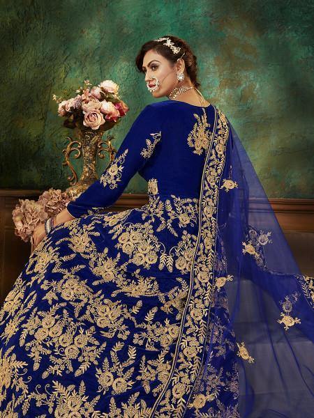 Myra Blue Velvet Embroidered Anarkali Suit | Grab2Buy
