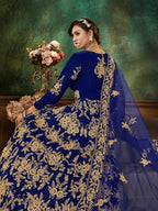 Myra Blue Velvet Embroidered Anarkali Suit | Grab2Buy