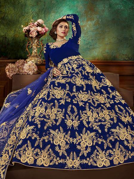 Myra Blue Velvet Embroidered Anarkali Suit | Grab2Buy