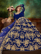 Myra Blue Velvet Embroidered Anarkali Suit | Grab2Buy