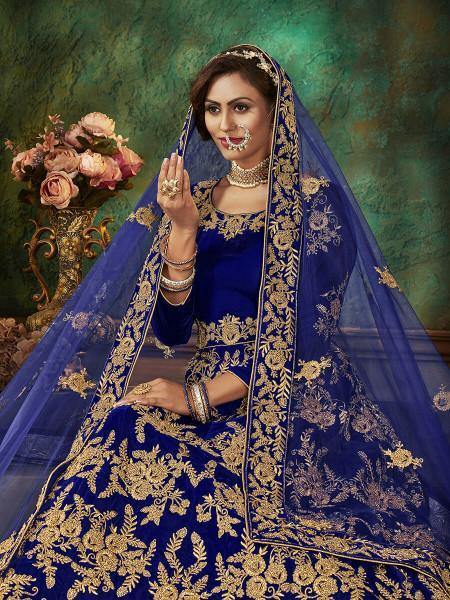 Myra Blue Velvet Embroidered Anarkali Suit | Grab2Buy