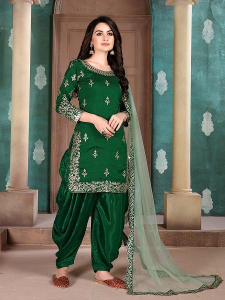 Myra Beautiful Green Art Silk Embroidered Patiyala Suit | Grab2Buy